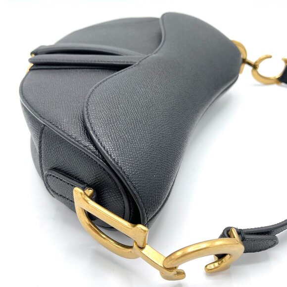Dior Black Grained GHW Medium Saddle Bag w/ Strap - Picture 6 of 10